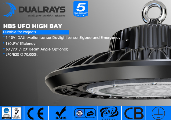 Dualrays UFO LED High Bay Light 50 / 60Hz Die Cast Aluminium 140LPW cho siêu thị