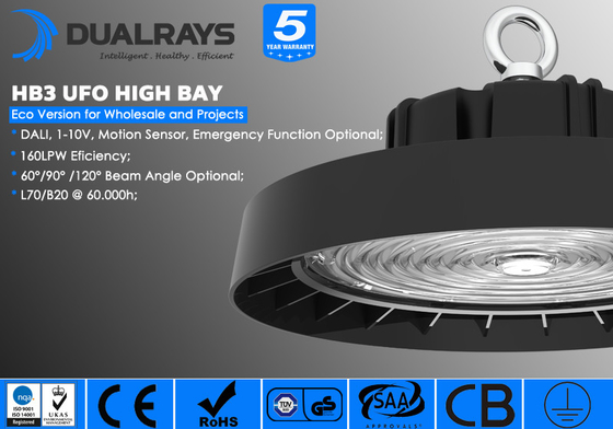 DUALRAYS HB4 Cảm biến chuyển động có thể cắm vào sáng tạo LED UFO High Bay Light với góc chùm tia 60 ° 90 ° 110 °