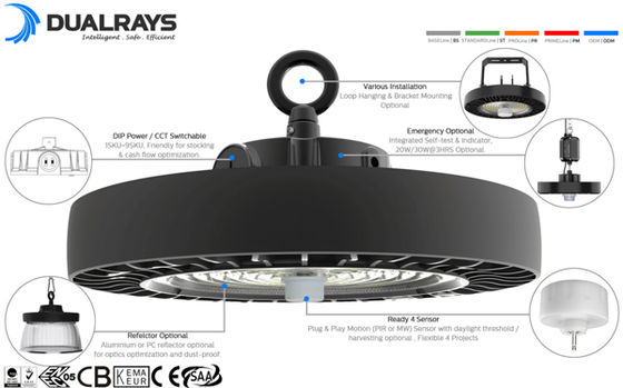 HB4H DIP Khả năng chuyển đổi và CCT UFO LED High Bay Light 150W 150LPW