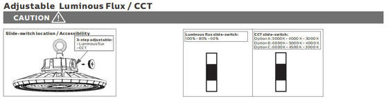 HB2 DIP Khả năng chuyển mạch và 3CCT UFO LED High Bay Light 100W 150LPW với chức năng khẩn cấp tùy chọn