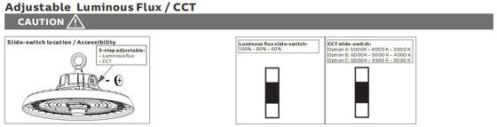HB3 DIP Khả năng chuyển đổi và 3CCT UFO LED High Bay Light 100W 192LPW với sẵn sàng cho cảm biến (PIR / Motion Sensor)