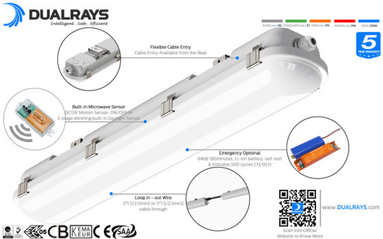 1200mm LED Tri Proof Đèn 30W Chống bụi nước Bộ điều khiển DALI làm mờ 1-10V