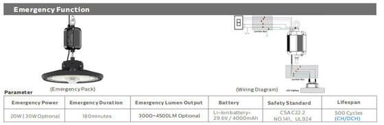 Nguồn có thể chuyển đổi DUALRAYS HB2 DIP và Đèn LED Highbay 3CCT UFO 100W 170LPW với Vòng treo cài đặt và Giá đỡ tùy chọn