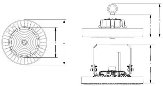 100W 150W 200W 150lm / W DUALRAYS LIGHTING HB4H UFO LED High Bay Light IP65 IK08 Đèn công nghiệp kho có tùy chọn cảm biến