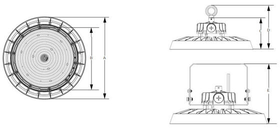 100W 150W 200W 150lm / W DUALRAYS LIGHTING HB5 UFO LED High Bay Light IP65 IK08 Đèn công nghiệp kho có tùy chọn cảm biến