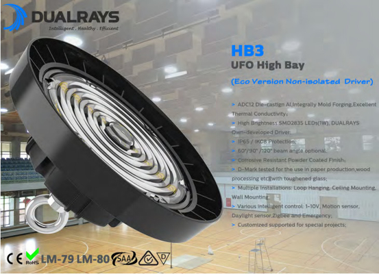 HB3 UFO High Bay Light 100W không bị cô lập Trình điều khiển bằng nhôm đúc